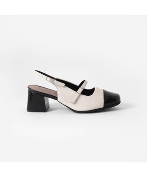 Piccadilly Maxi Sapato Slingback Estela Salto Médio Off White com Preto