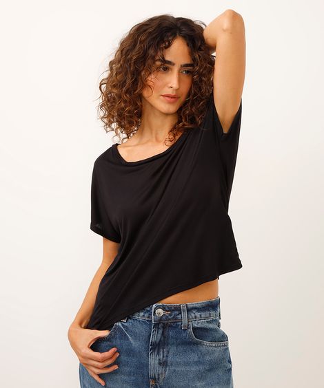 blusa de viscose decote u manga curta preta
