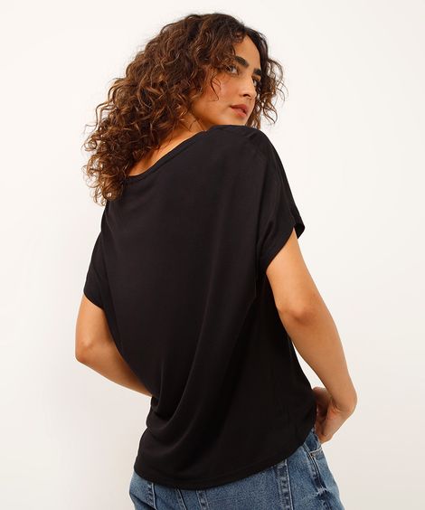 blusa de viscose decote u manga curta preta