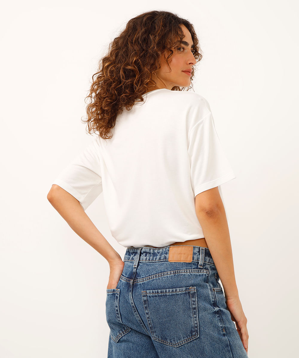 blusa de viscose com amarração minnie off white