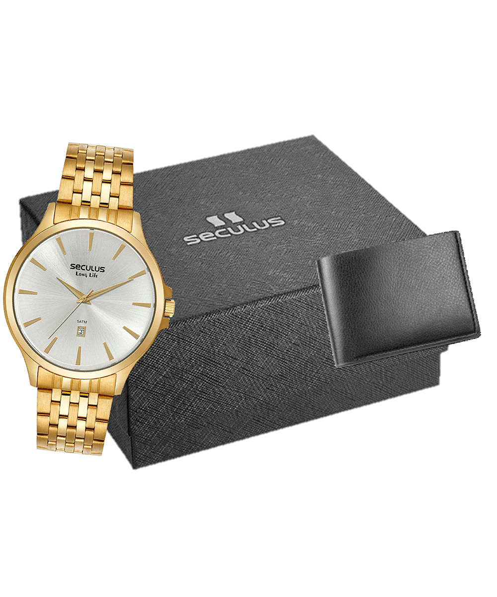 relógio seculus analógico calendário 44214gpsvda2k dourado