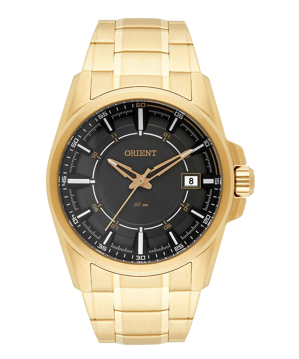 relógio orient analógico calendário mgss1145 g1kx dourado
