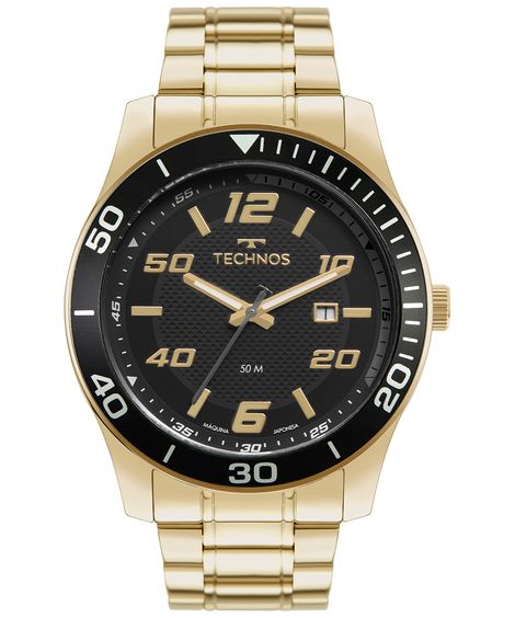 relógio technos analógico calendário 2115twbk1p dourado