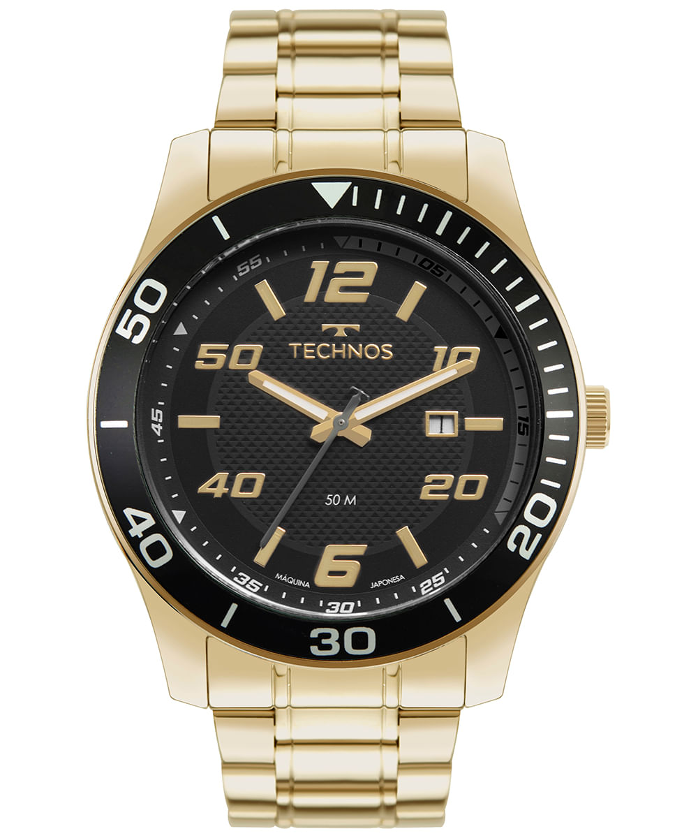 relógio technos analógico calendário 2115twbk1p dourado