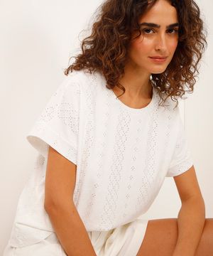 blusa de laise manga curta off white