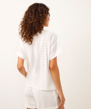 blusa de laise manga curta off white