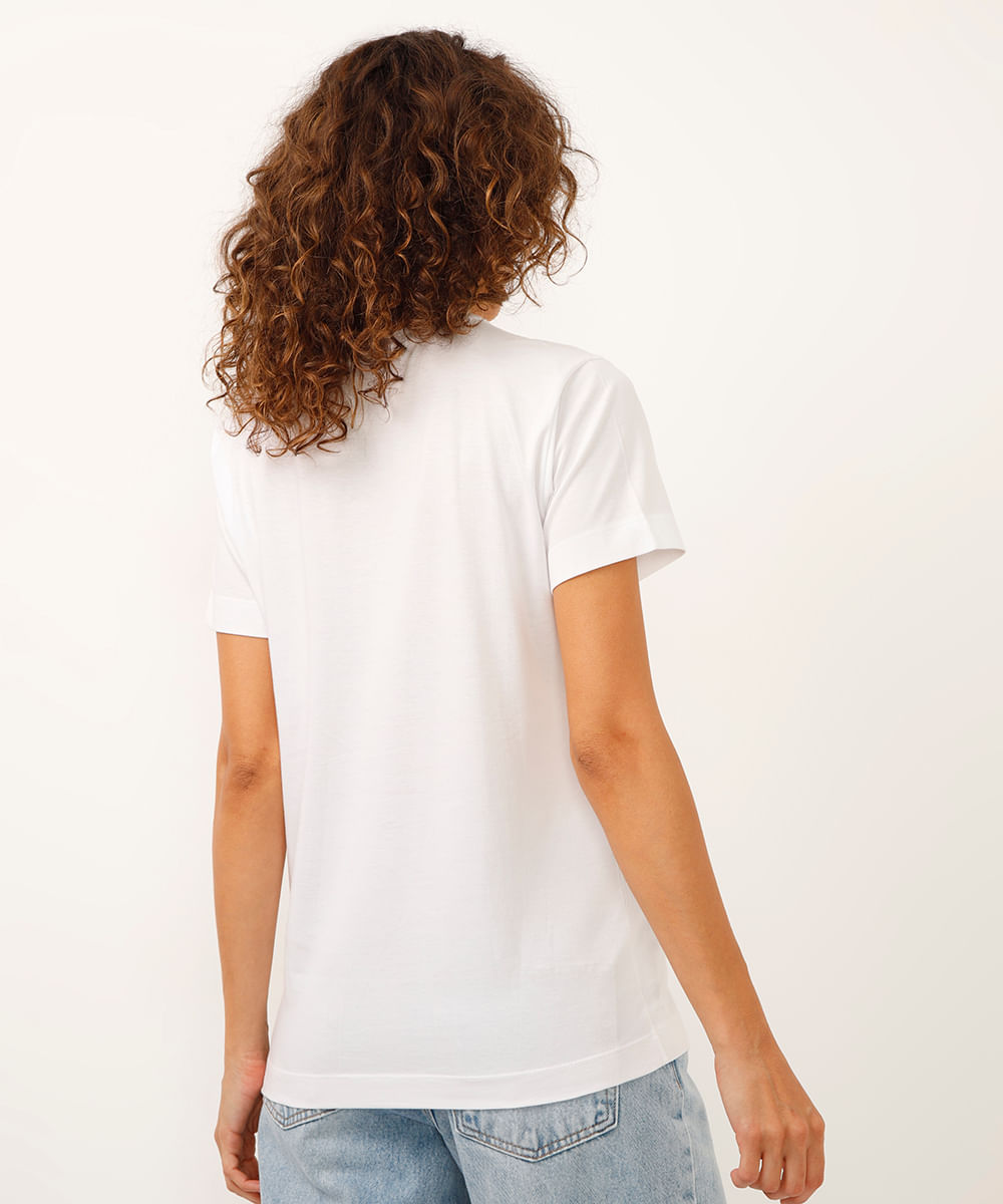 camiseta de algodão manga curta stitch off white