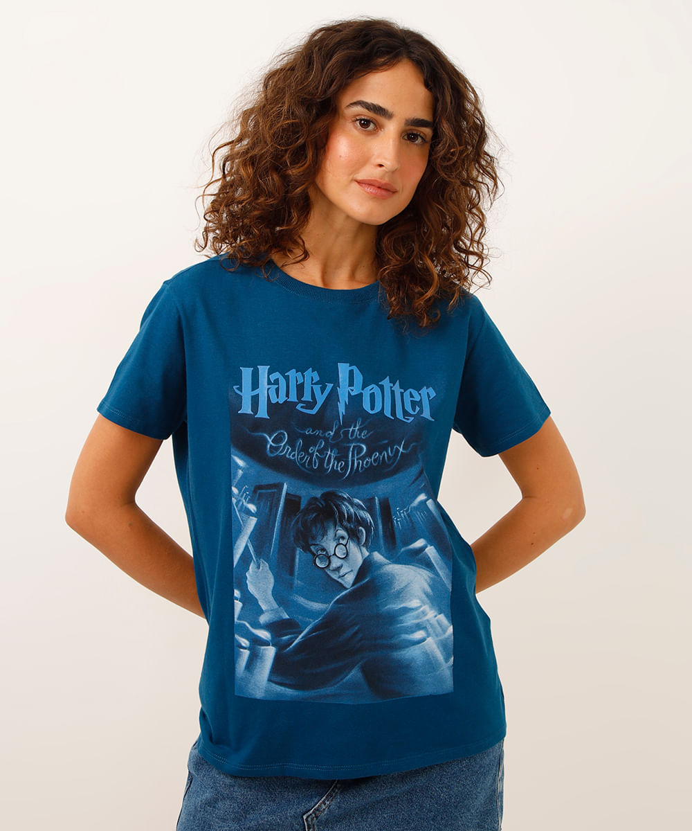 camiseta de algodão harry potter azul