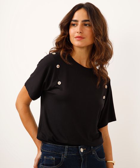 blusa de viscose com botões preta