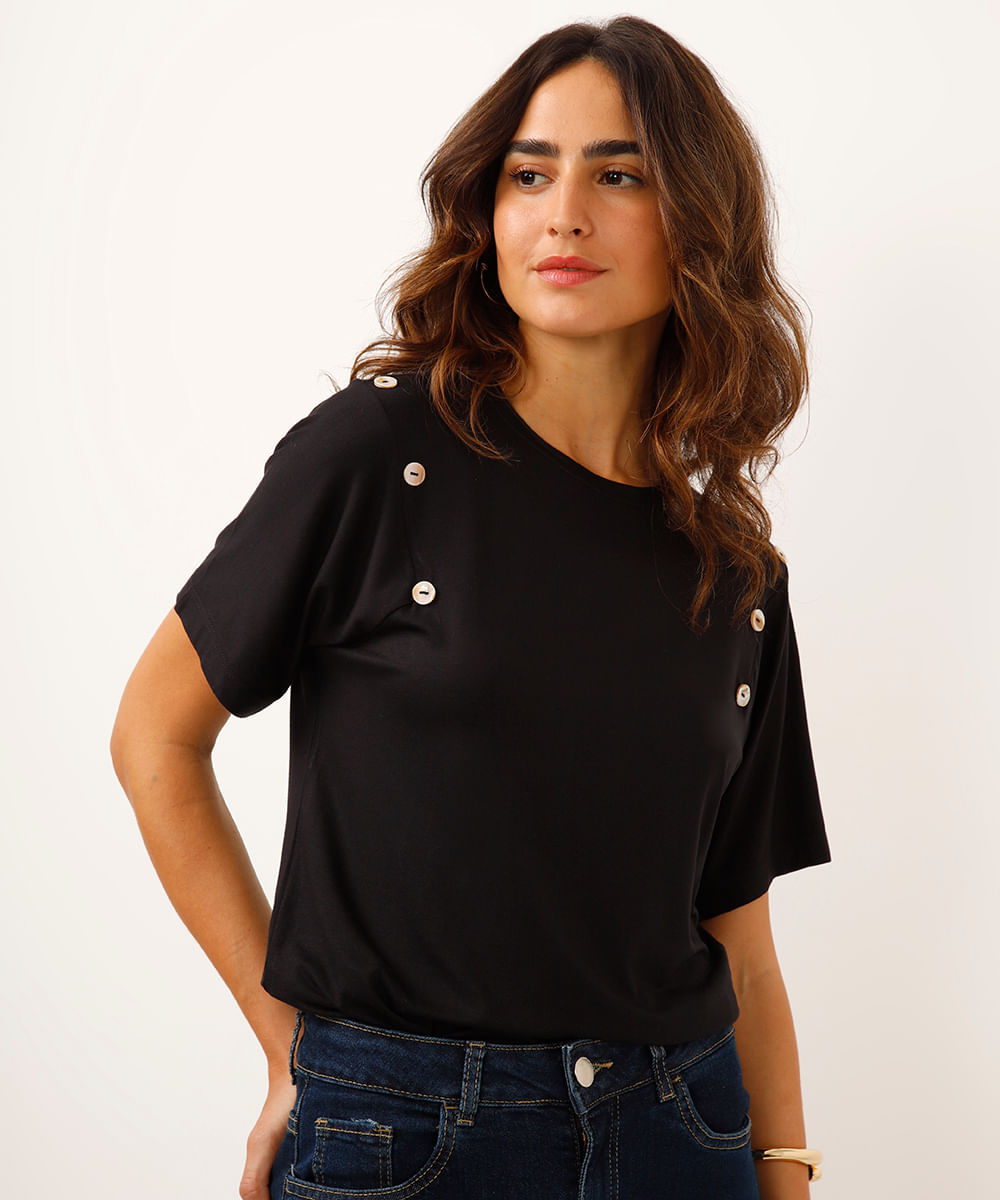 blusa de viscose com botões preta