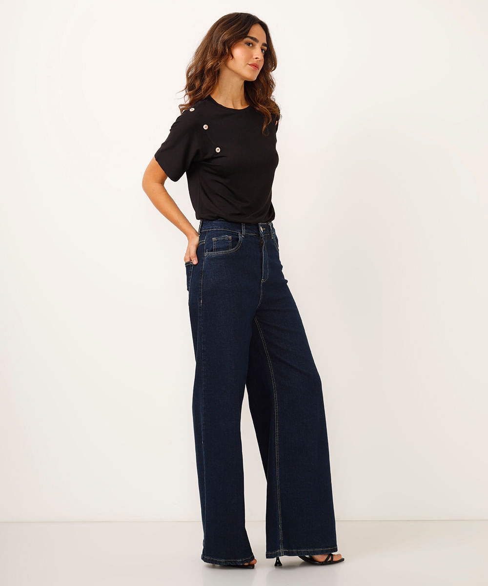 blusa de viscose com botões preta