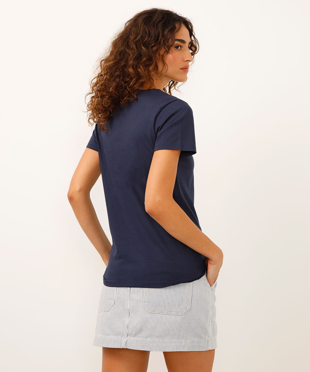 camiseta de algodão choose to bloom floral azul