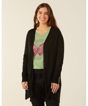 Cardigan Listrado Tricô Malwee Plus Preto