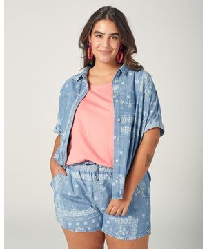 Camisa Oversized Jeans Malwee Plus Azul