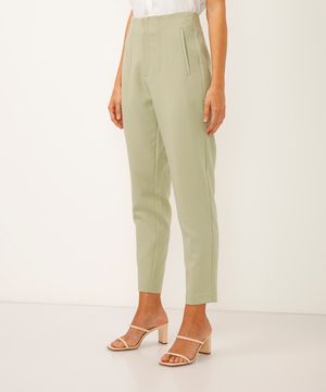 calça alfaiataria cintura alta com pences - verde médio