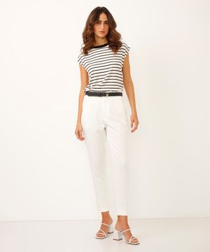 calça alfaiataria cintura alta com pences - off white