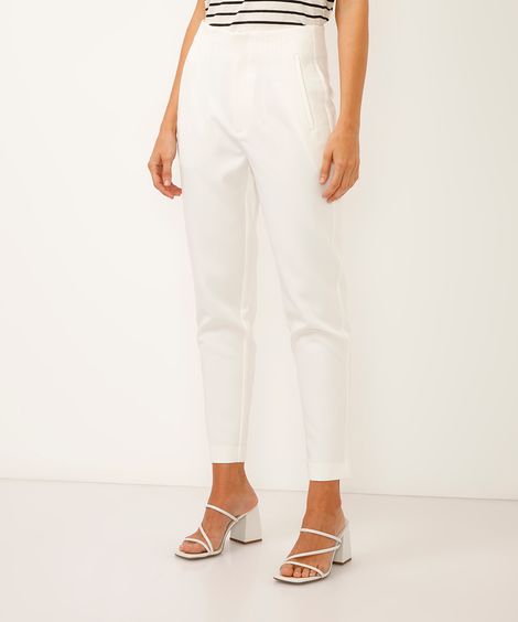 calça alfaiataria cintura alta com pences - off white