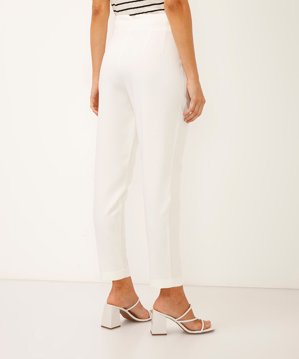 calça alfaiataria cintura alta com pences - off white