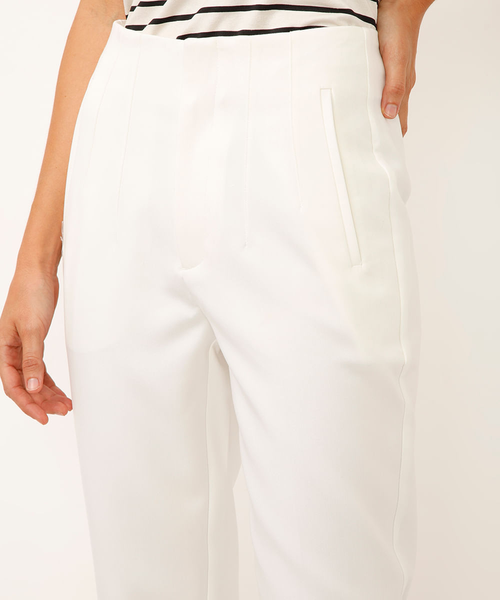 calça alfaiataria cintura alta com pences - off white