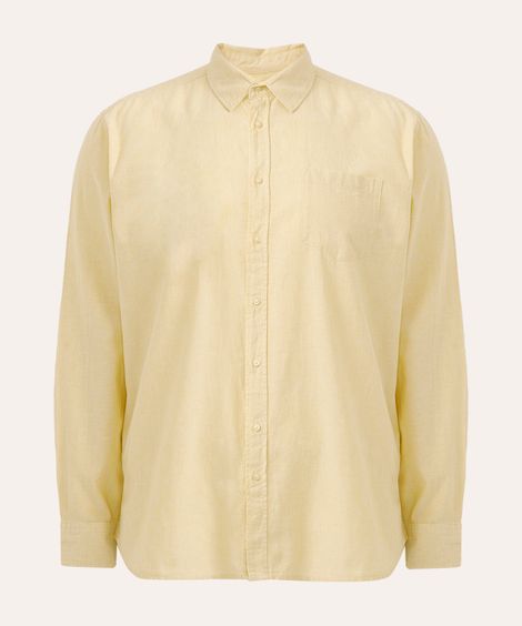 camisa com linho plus size comfort manga longa amarela
