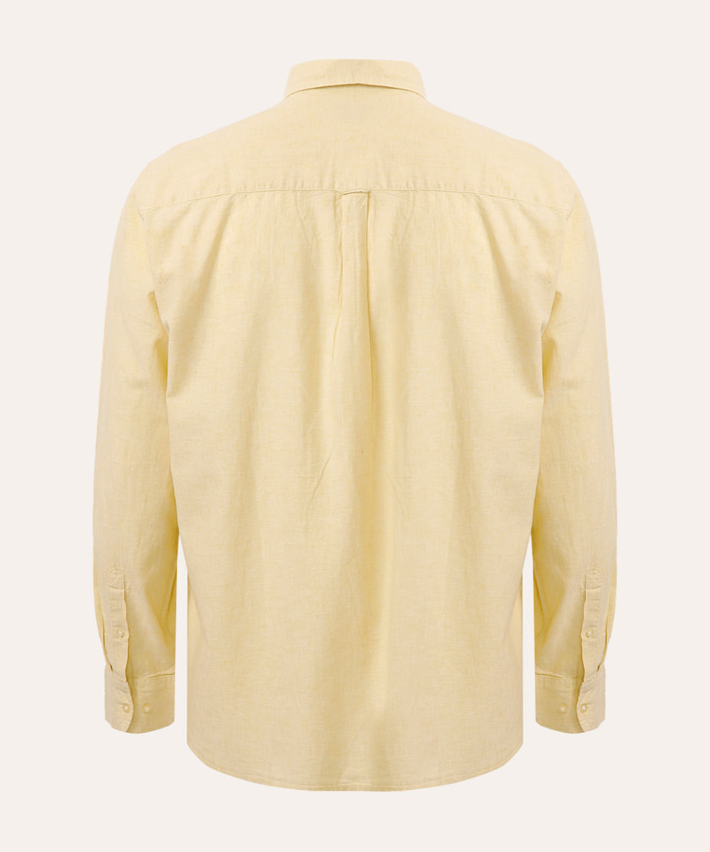 camisa com linho plus size comfort manga longa amarela