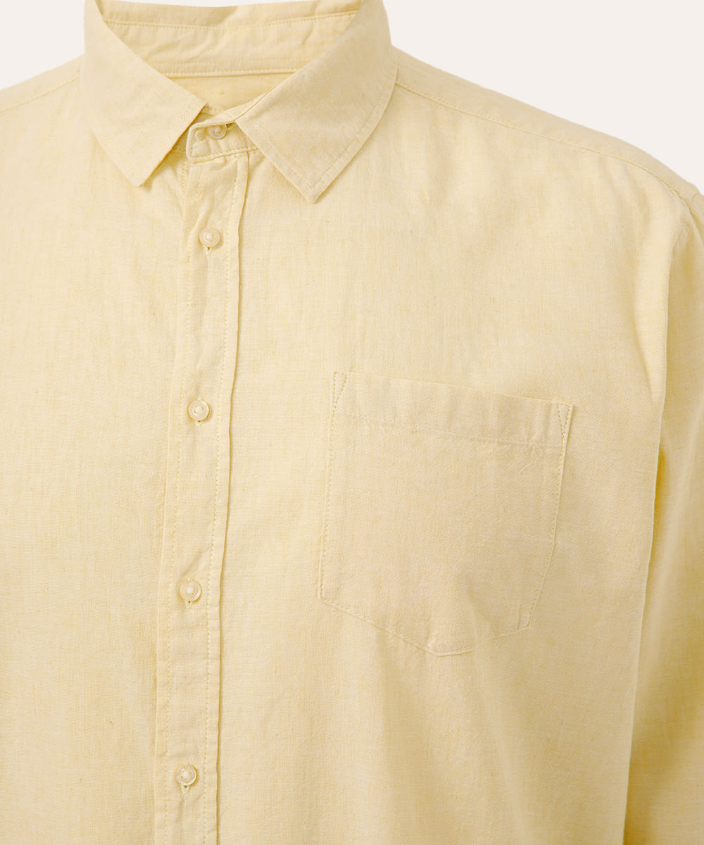 camisa com linho plus size comfort manga longa amarela
