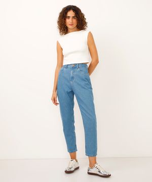 calça mom jeans cintura alta azul