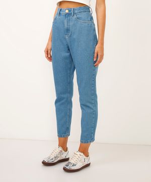 calça mom jeans cintura alta azul