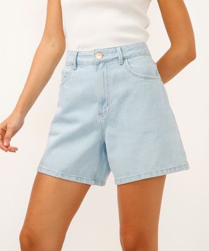 bermuda mom jeans cintura alta azul