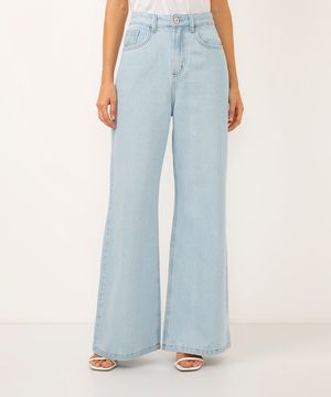 calça wide leg jeans cintura alta azul