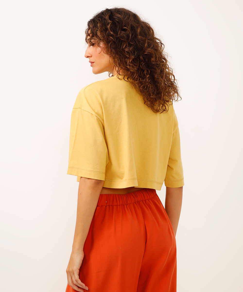 cropped de algodão peixe jade marangolo amarelo