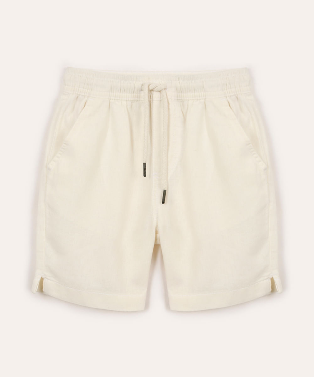 bermuda infantil de linho cós elástico off white