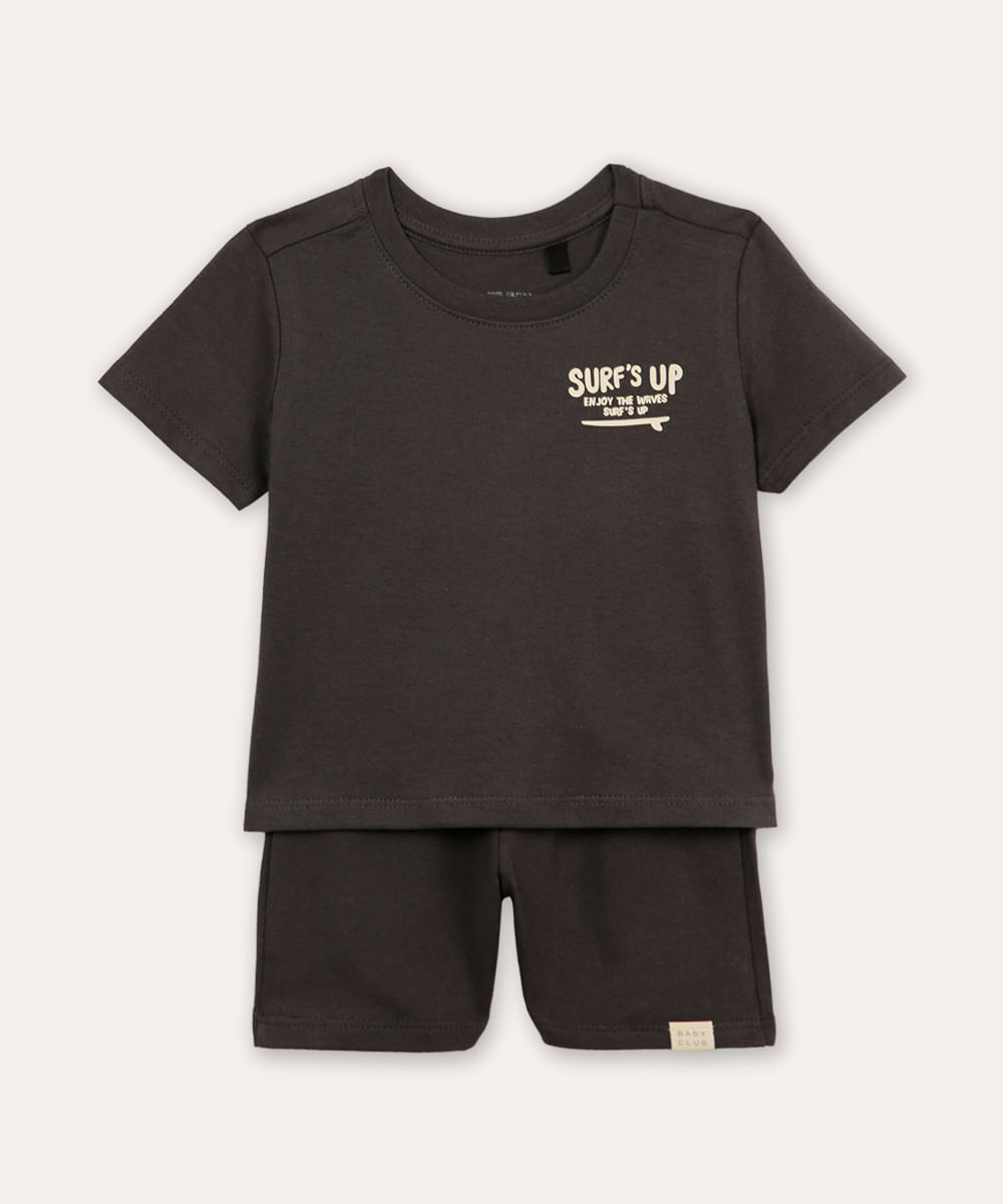 conjunto infantil curto surf up cinza