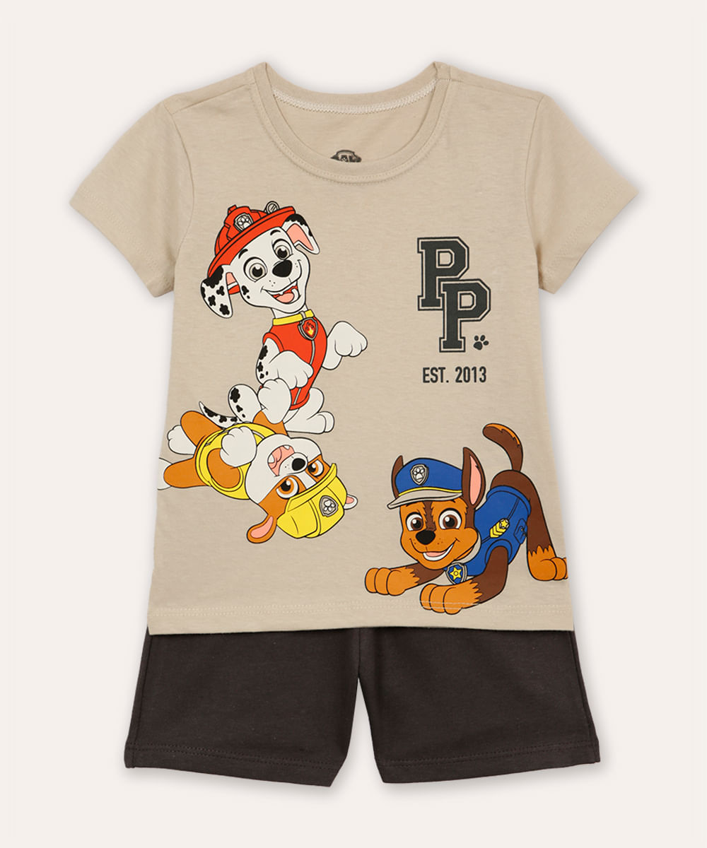 conjunto infantil curto patrulha canina bege