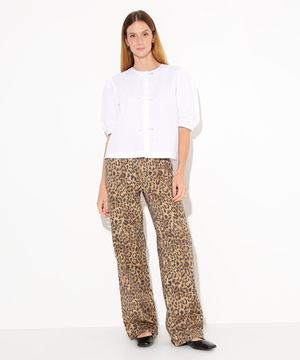 calça jeans reta copenhagen animal print cintura alta mindset colorido