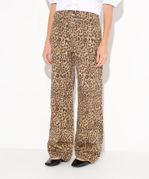 calça jeans reta copenhagen animal print cintura alta mindset colorido