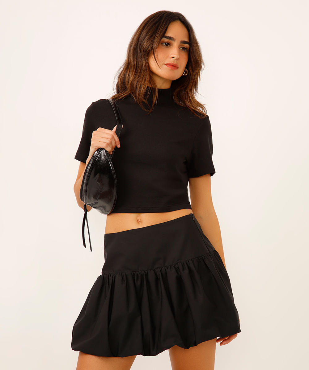 cropped de algodão peruano gola alta preto