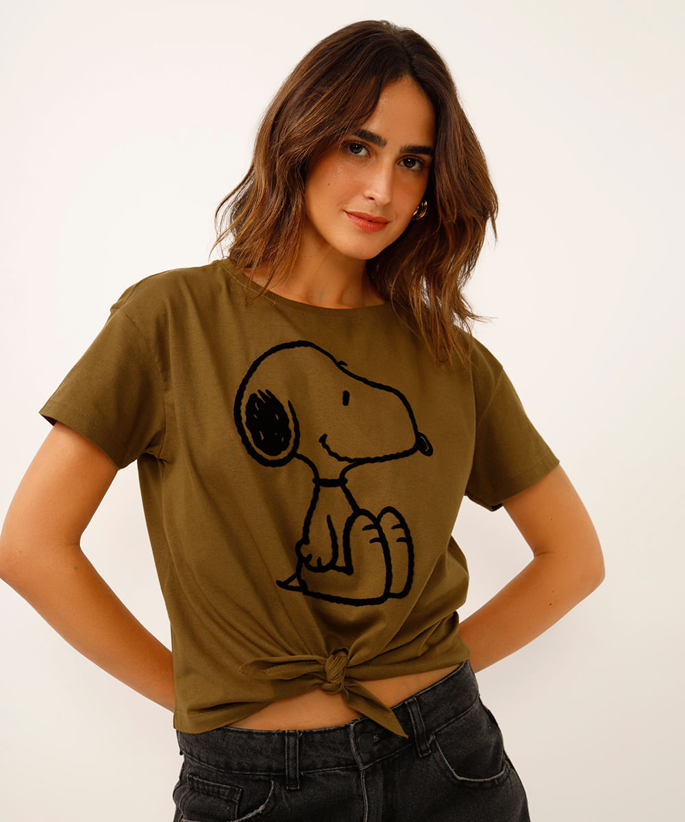 camiseta de algodão com amarração snoopy verde