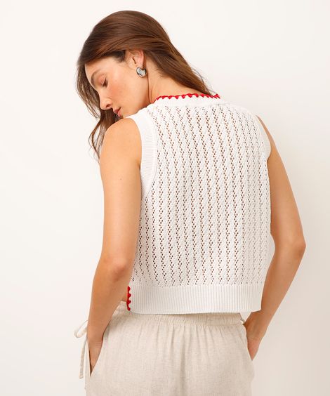 regata de tricot com bordado off white