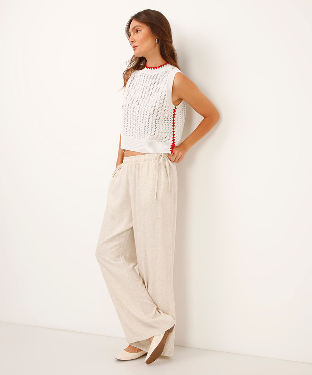 regata de tricot com bordado off white