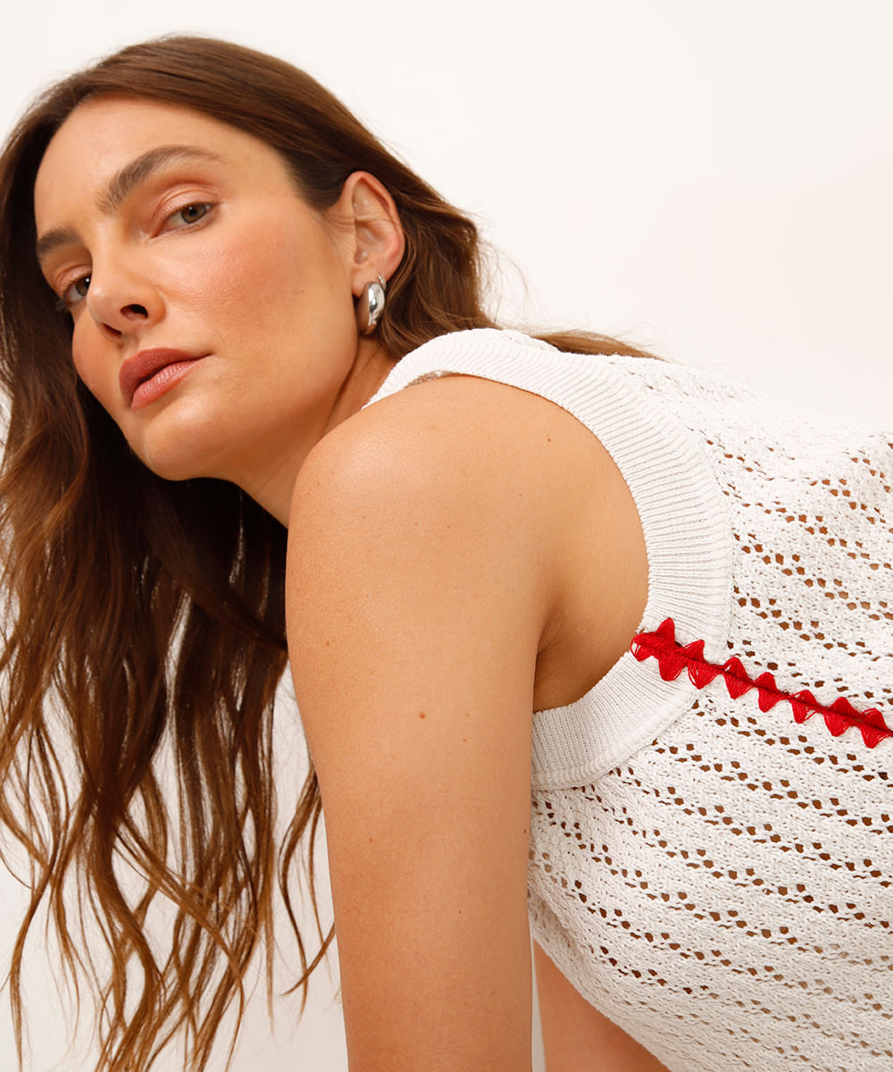regata de tricot com bordado off white