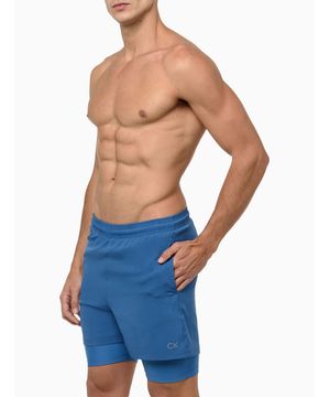 Bermuda Com Short Compressão Ck Sport Azul Médio Calvin Klein