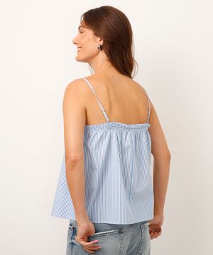 blusa listrada de algodão com babado azul