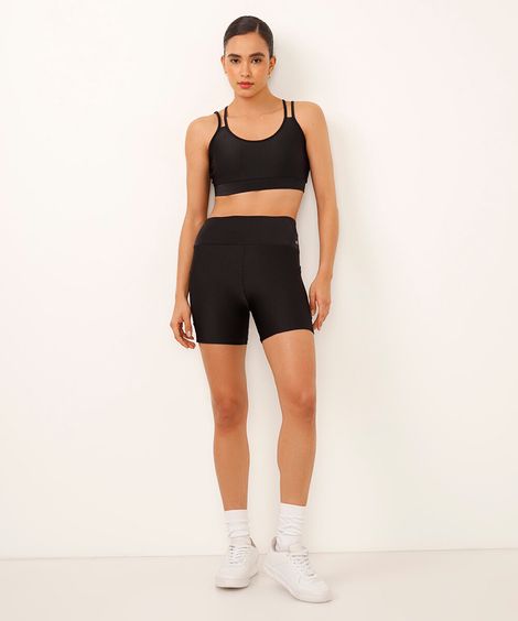 bermuda brilho com bolso cintura alta esportiva preta