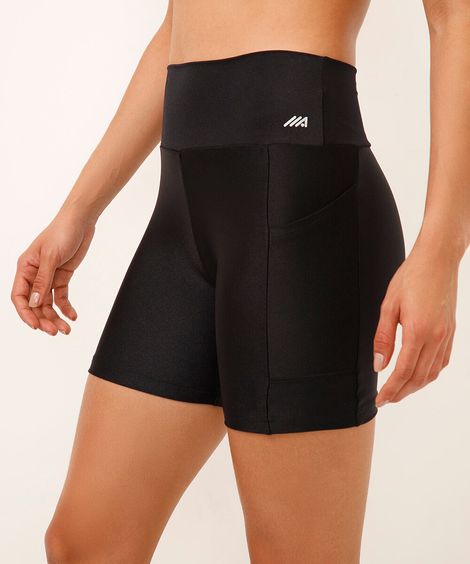 bermuda brilho com bolso cintura alta esportiva preta