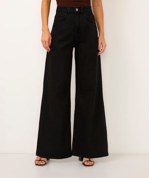 calça jeans wide leg cintura super alta preta