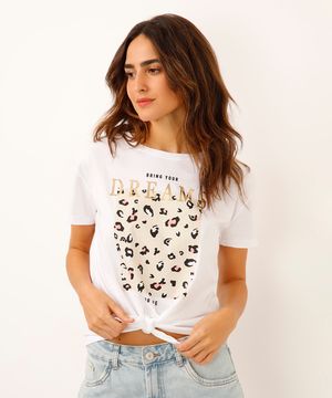 camiseta de algodão bring your dreams com amarração off white