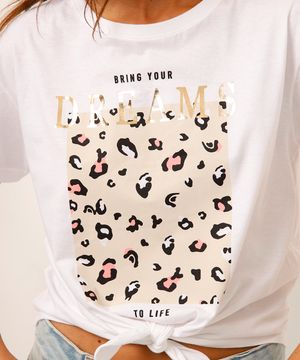 camiseta de algodão bring your dreams com amarração off white