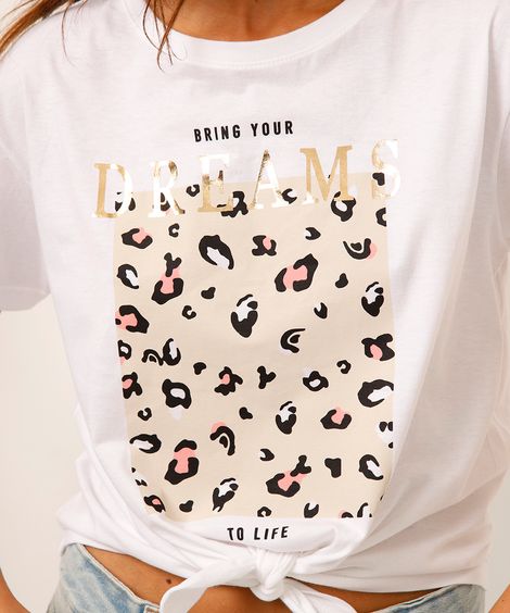 camiseta de algodão bring your dreams com amarração off white