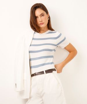 blusa de tricot listrada off white